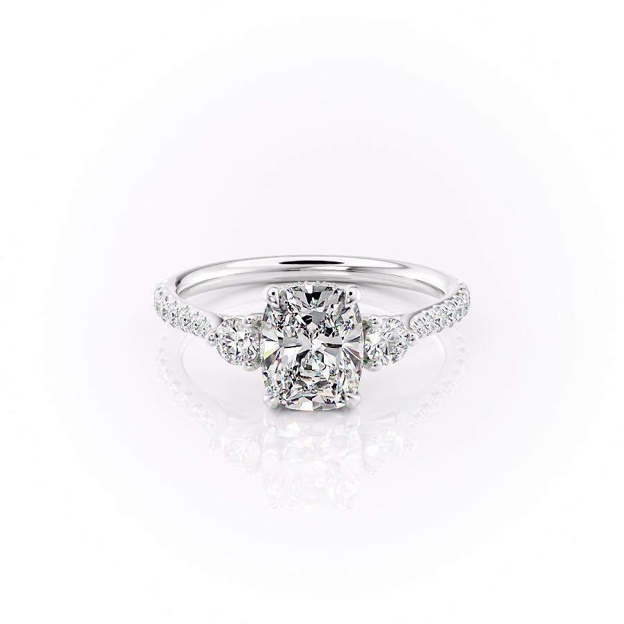 The Pave Lia Set With A 1 Carat Elongated Cushion Moissanite