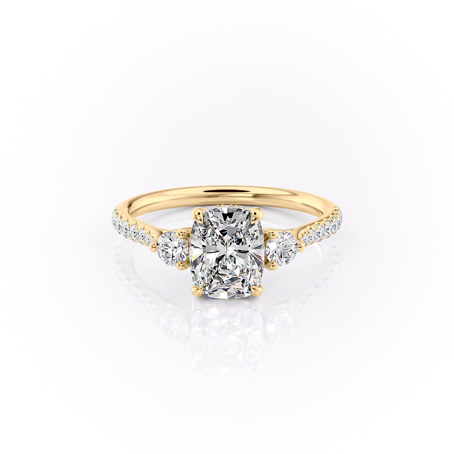 The Pave Lia Set With A 3 Carat Elongated Cushion Moissanite