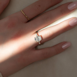 The Liv Set With A 2.5 Carat Elongated Cushion Moissanite