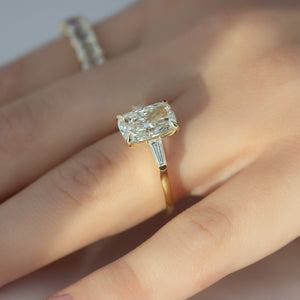 The Liv Set With A 2.5 Carat Elongated Cushion Moissanite
