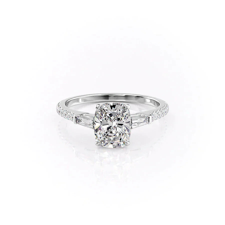 The Pave Liv Set With A 2.5 Carat Elongated Cushion Moissanite