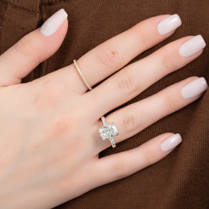 The Pave Liv Set With A 2.5 Carat Elongated Cushion Lab Diamond