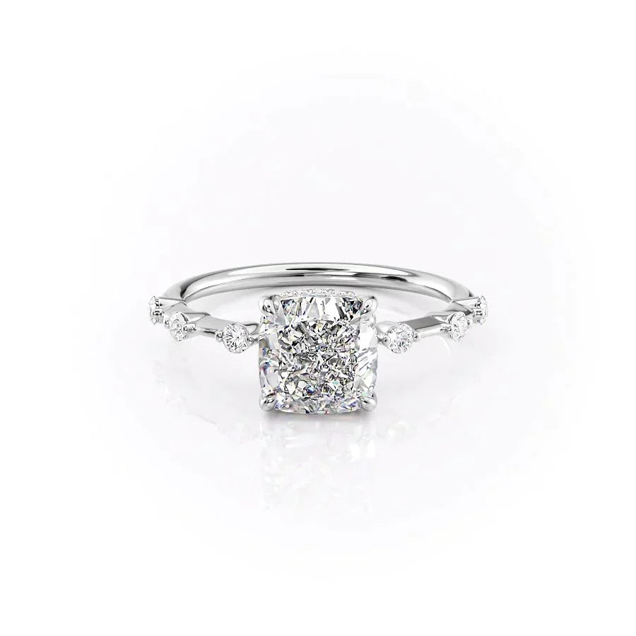 The Hidden Halo Penelope Set With A 4.5 Carat Cushion Moissanite