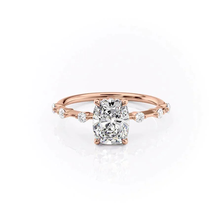 The Hidden Halo Penelope Set With A 2.5 Carat Elongated Cushion Moissanite