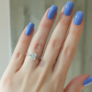 The Hidden Halo Penelope Set With A 2 Carat Elongated Cushion Lab Diamond