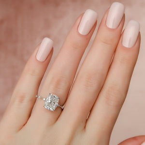The Hidden Halo Penelope Set With A 2 Carat Elongated Cushion Lab Diamond