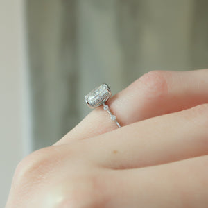 The Hidden Halo Penelope Set With A 2 Carat Elongated Cushion Lab Diamond