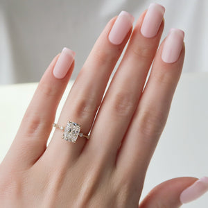 The Hidden Halo Penelope Set With A 2 Carat Elongated Cushion Lab Diamond