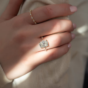 The Hidden Halo Penelope Set With A 2 Carat Elongated Cushion Lab Diamond
