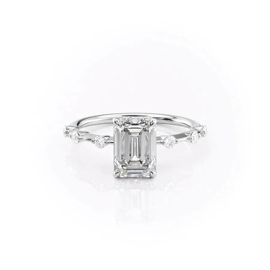 The Hidden Halo Penelope Set With A 4.5 Carat Emerald Moissanite