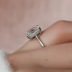 The Maia Set With A 2.5 Carat Elongated Cushion Moissanite