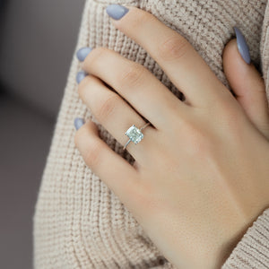 The Maia Set With A 2.5 Carat Elongated Cushion Moissanite