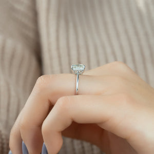 The Maia Set With A 2.5 Carat Elongated Cushion Moissanite
