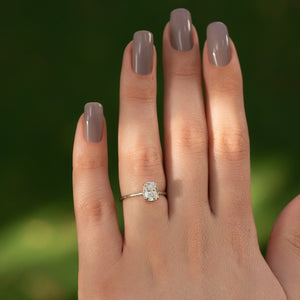 The Maia Set With A 2.5 Carat Elongated Cushion Moissanite