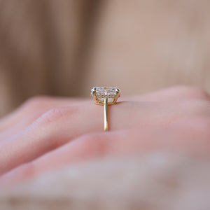 The Maia Set With A 2.5 Carat Elongated Cushion Moissanite