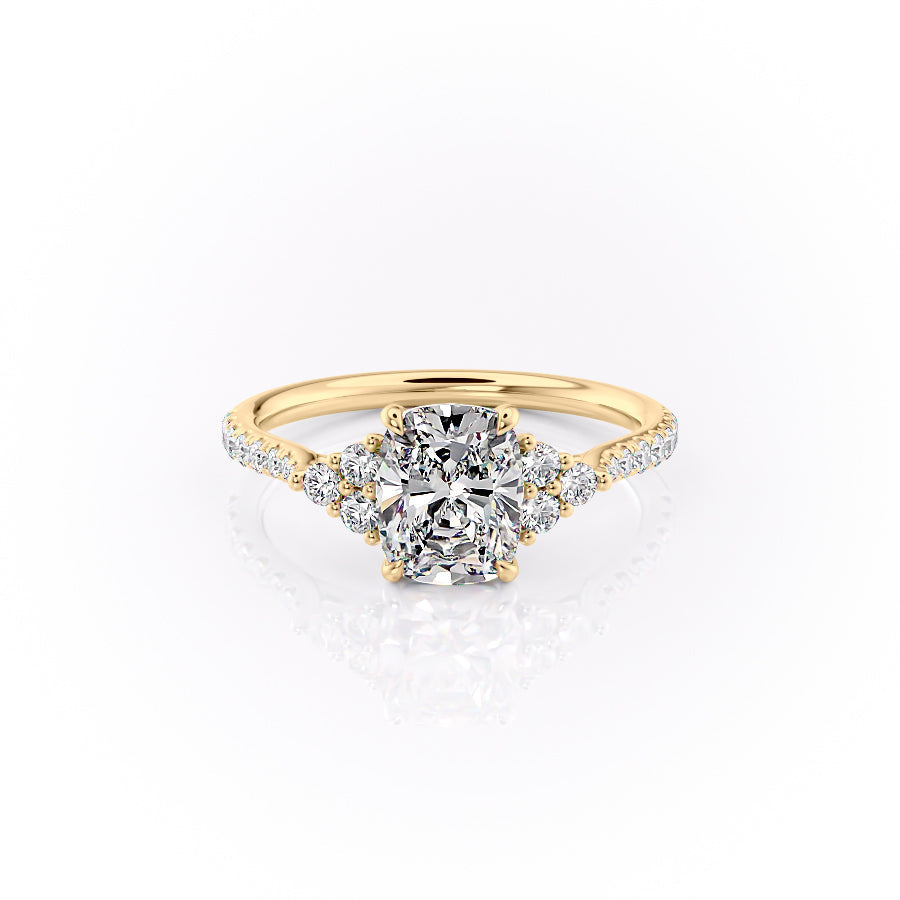 The Pave Scarlett Set With A 3.5 Carat Elongated Cushion Moissanite