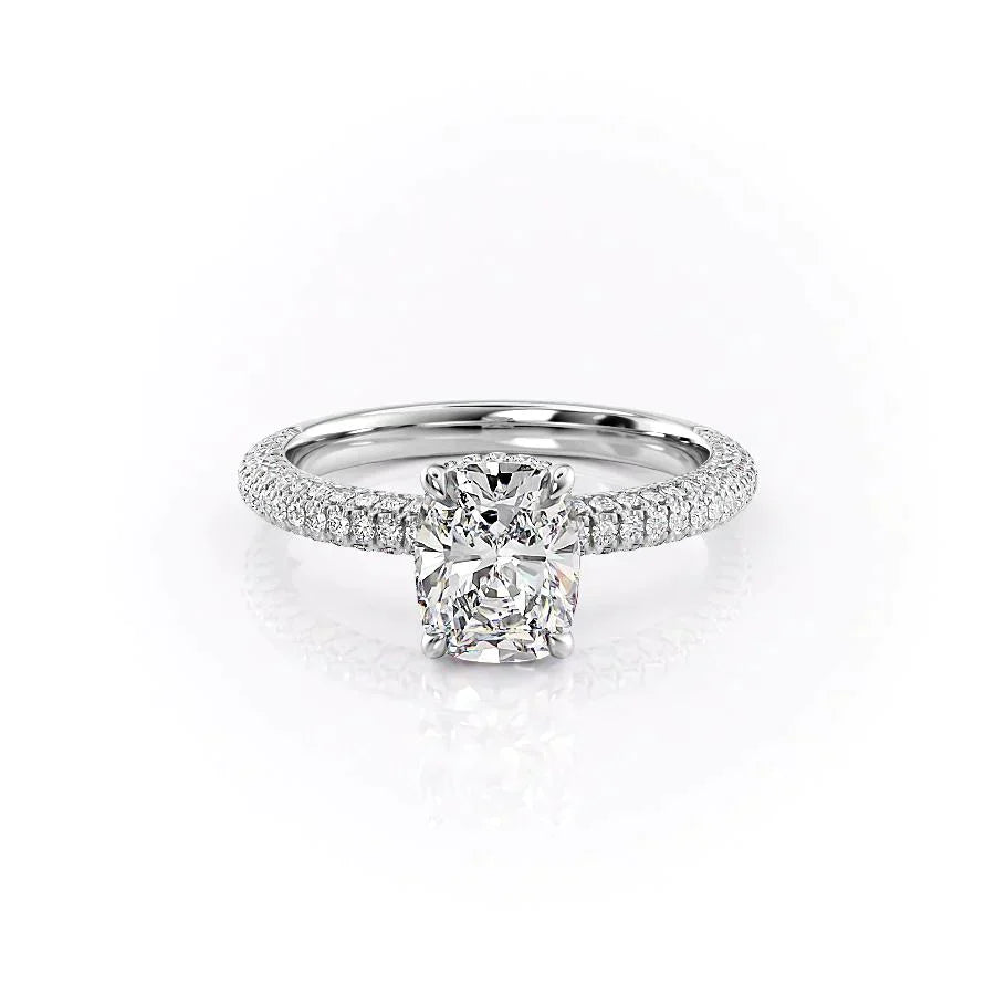 The Celine Set With A 1.5 Carat Elongated Cushion Moissanite