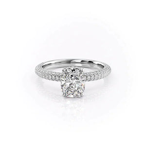 The Celine Set With A 3.5 Carat Elongated Cushion Moissanite