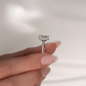 The Celine Set With A 2 Carat Elongated Cushion Moissanite