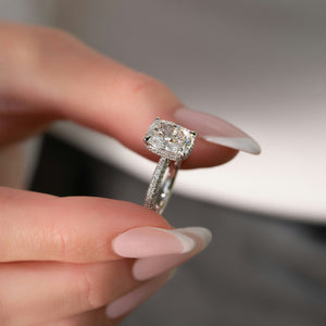 The Celine Set With A 2 Carat Elongated Cushion Moissanite