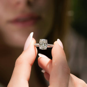 The Celine Set With A 2 Carat Elongated Cushion Moissanite