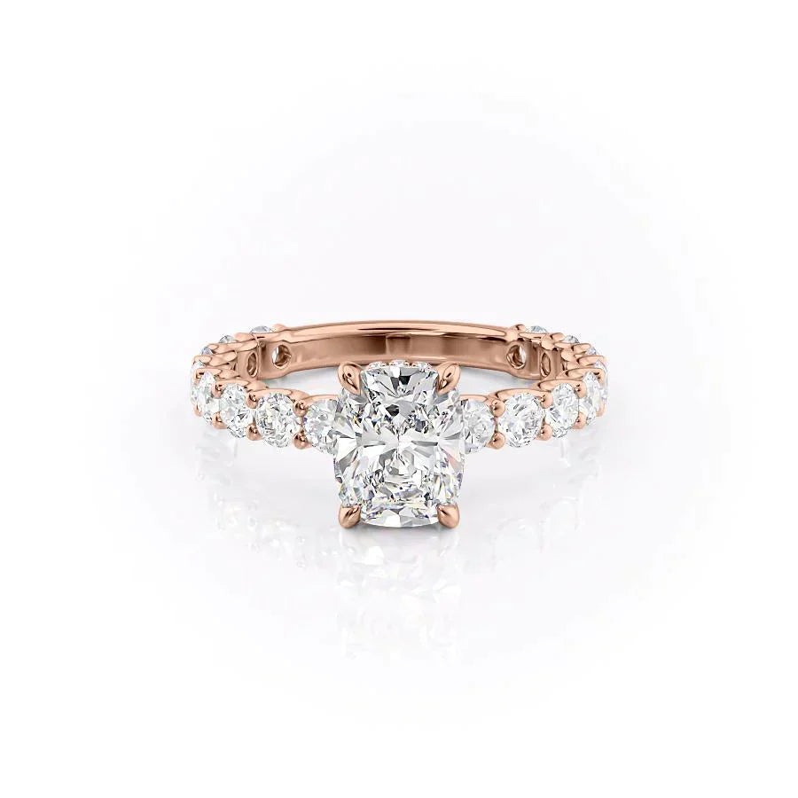 The Adelle Set With A 2.5 Carat Elongated Cushion Moissanite