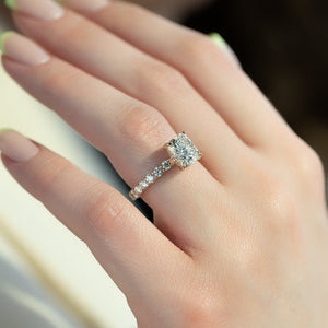 The Adelle Set With A 2 Carat Elongated Cushion Moissanite