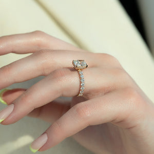 The Adelle Set With A 2 Carat Elongated Cushion Moissanite