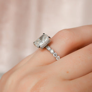 The Adelle Set With A 2 Carat Elongated Cushion Moissanite