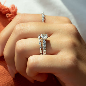 The Adelle Set With A 2 Carat Elongated Cushion Moissanite