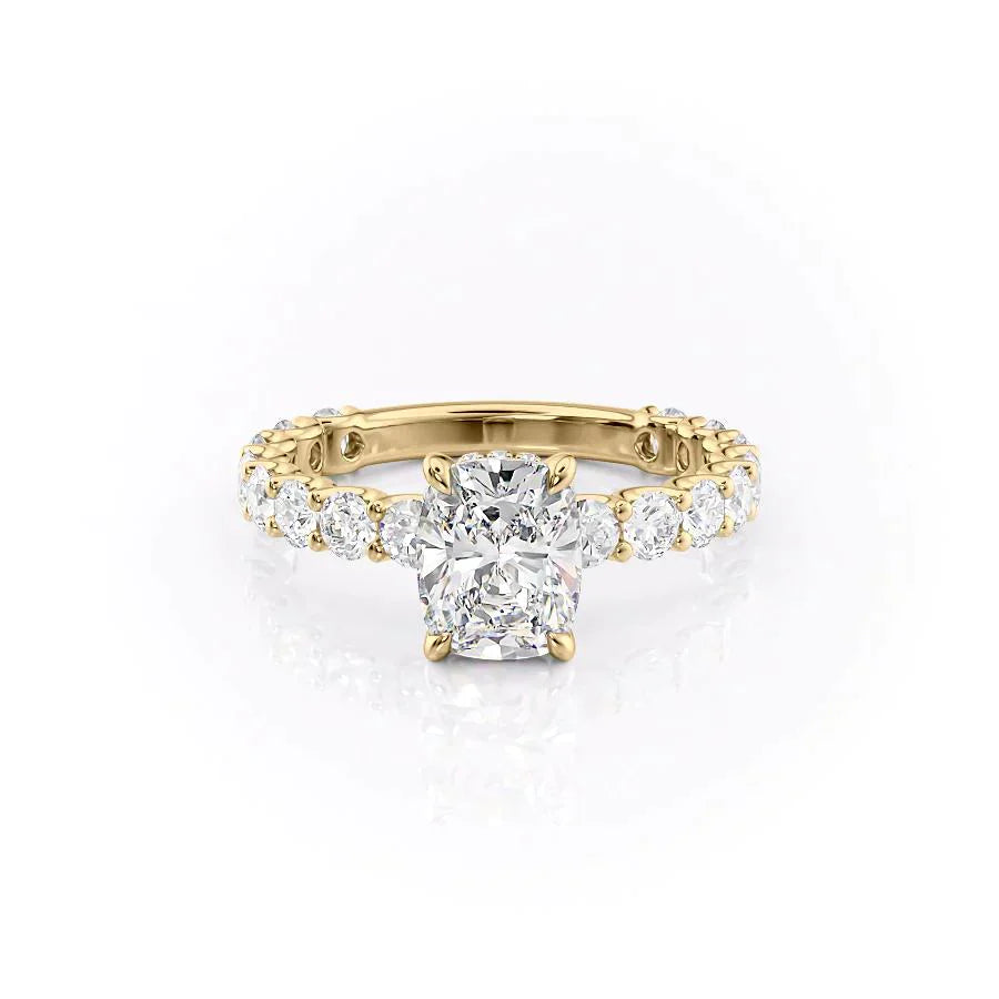 The Adelle Set With A 3 Carat Elongated Cushion Moissanite