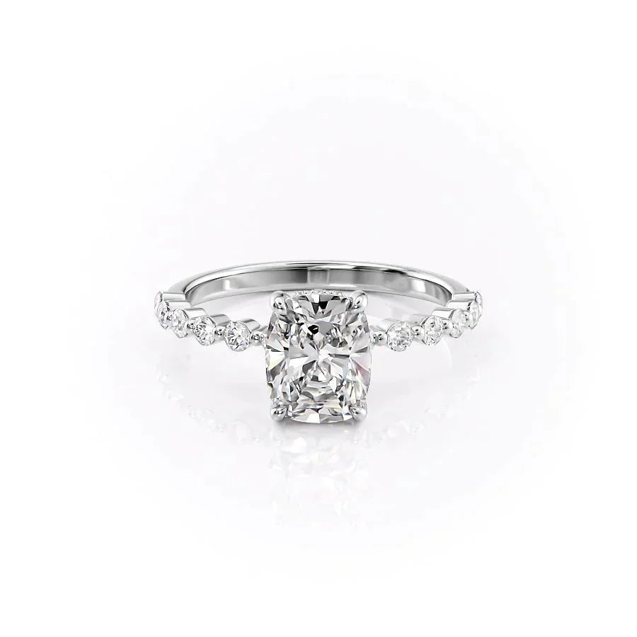 The Khloe Set With A 5 Carat Elongated Cushion Moissanite