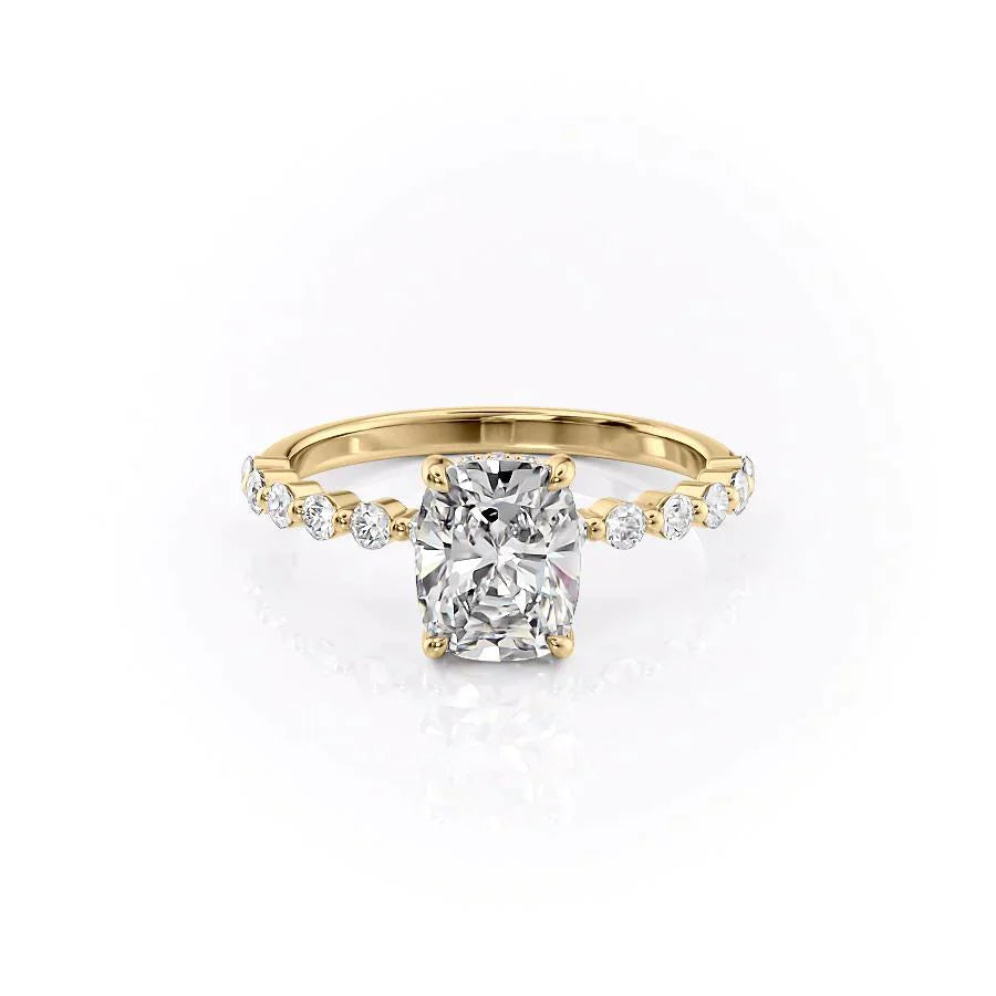 The Khloe Set With A 3.5 Carat Elongated Cushion Moissanite