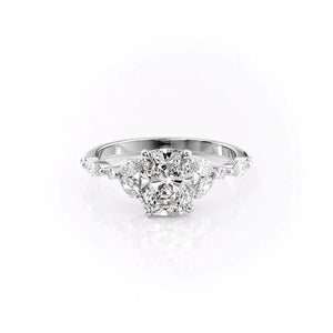 The Chelsea Set With A 4 Carat Elongated Cushion Moissanite