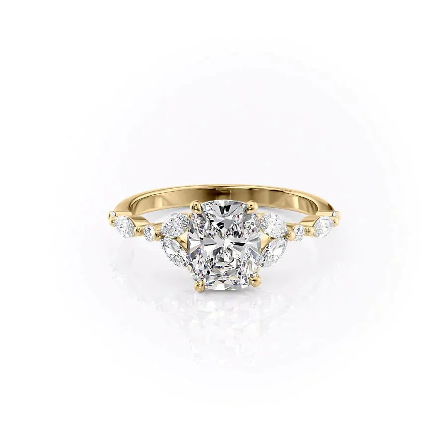 The Chelsea Set With A 4 Carat Elongated Cushion Moissanite