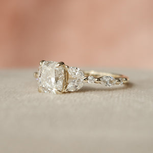The Chelsea Set With A 2 Carat Elongated Cushion Moissanite