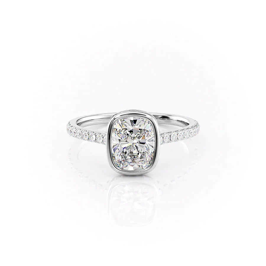 The Pave Charlotte Set With A 4 Carat Elongated Cushion Moissanite