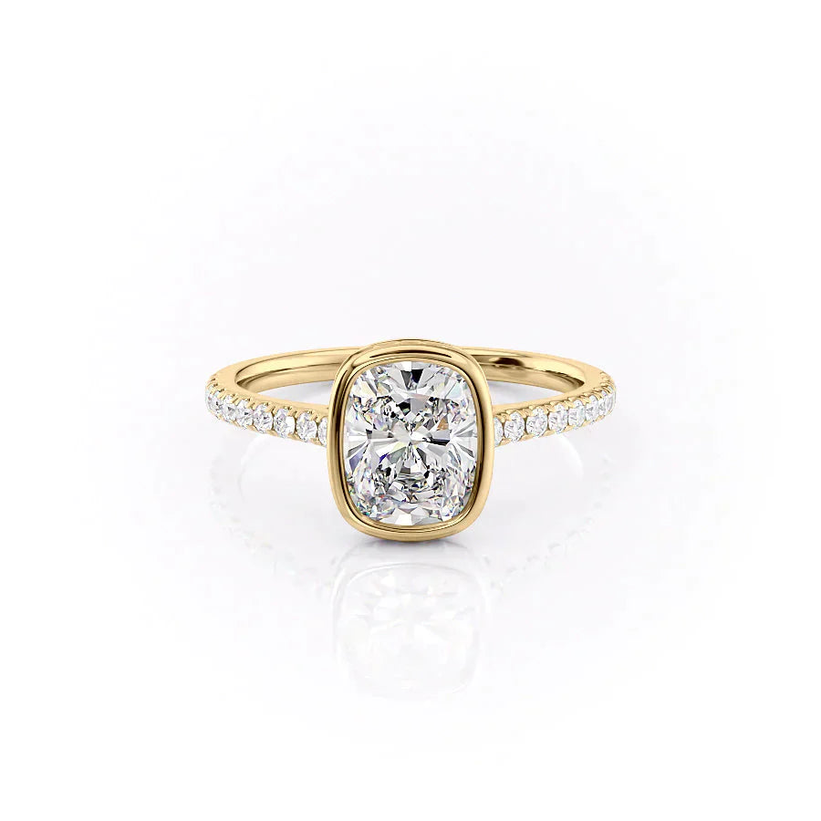 The Pave Charlotte Set With A 2.5 Carat Elongated Cushion Moissanite