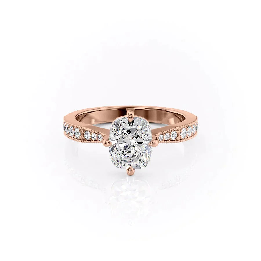 The Rebecca Set With A 2.5 Carat Elongated Cushion Lab Diamond