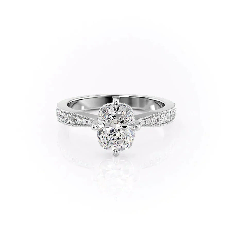 The Rebecca Set With A 4 Carat Elongated Cushion Moissanite