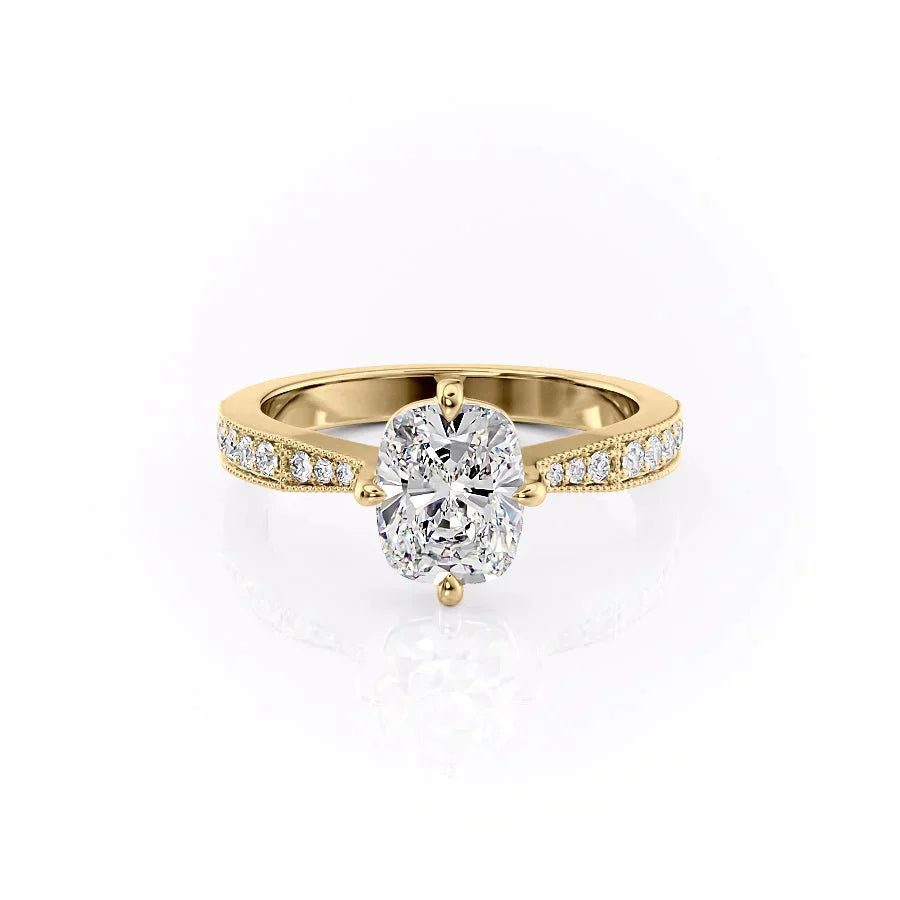 The Rebecca Set With A 4.5 Carat Elongated Cushion Moissanite