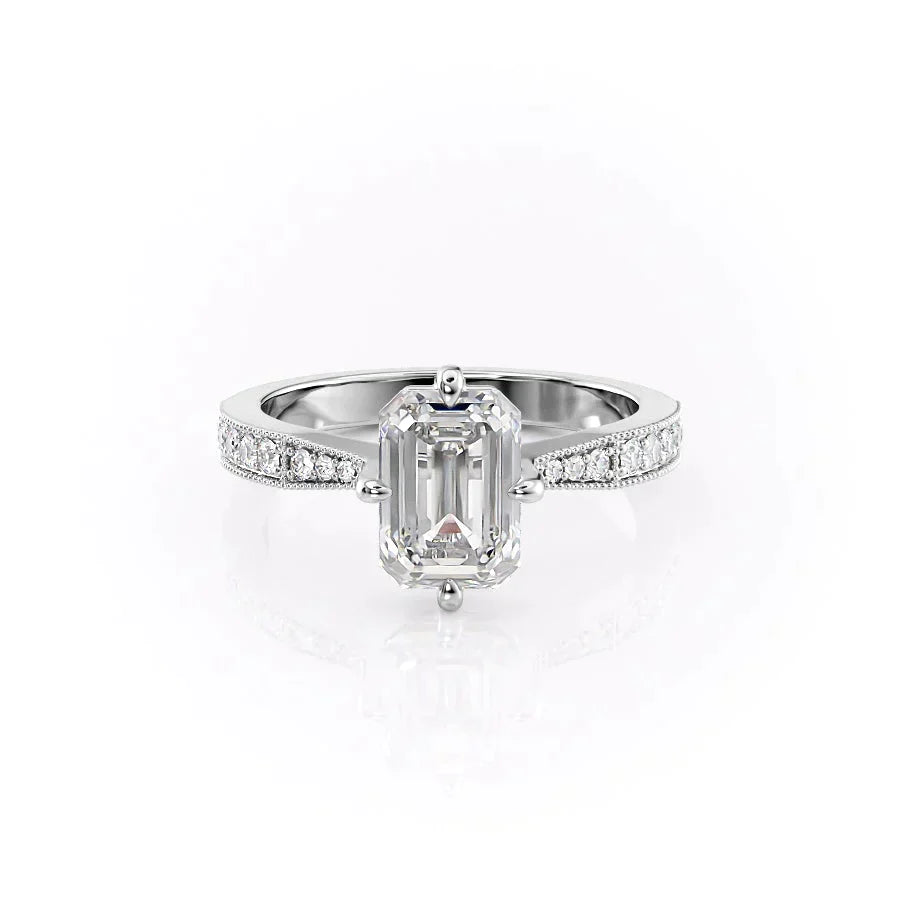 The Rebecca Set With A 3.5 Carat Emerald Moissanite