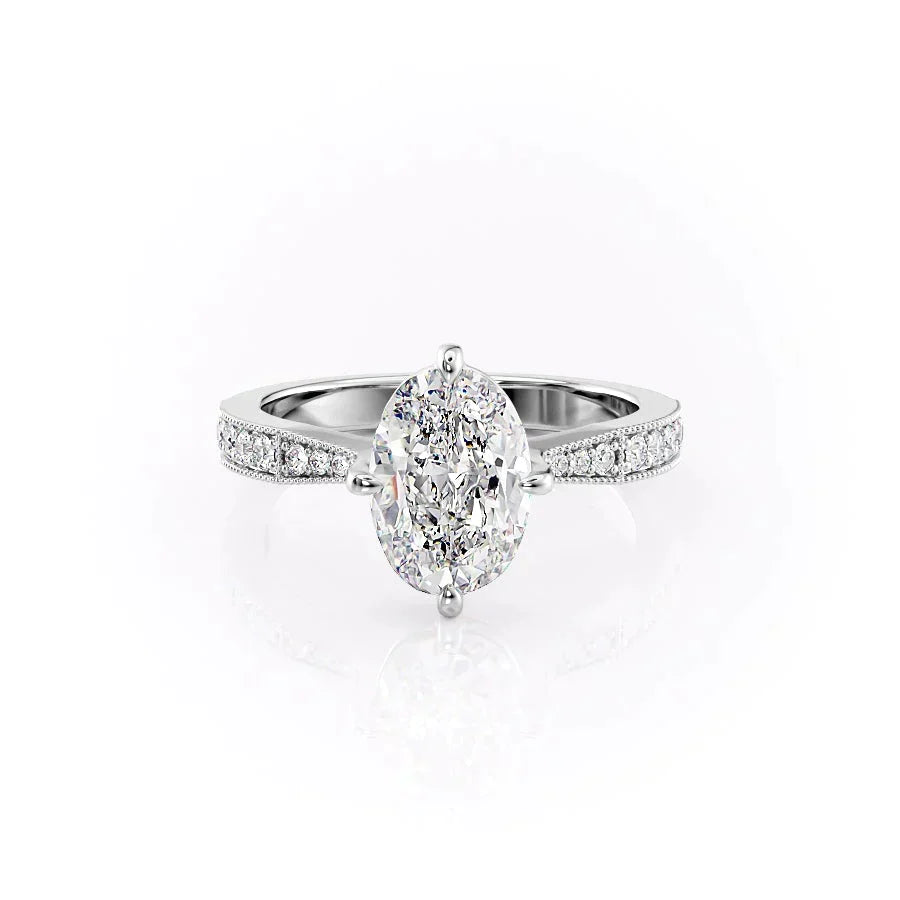 The Rebecca Set With A 4 Carat Oval Moissanite