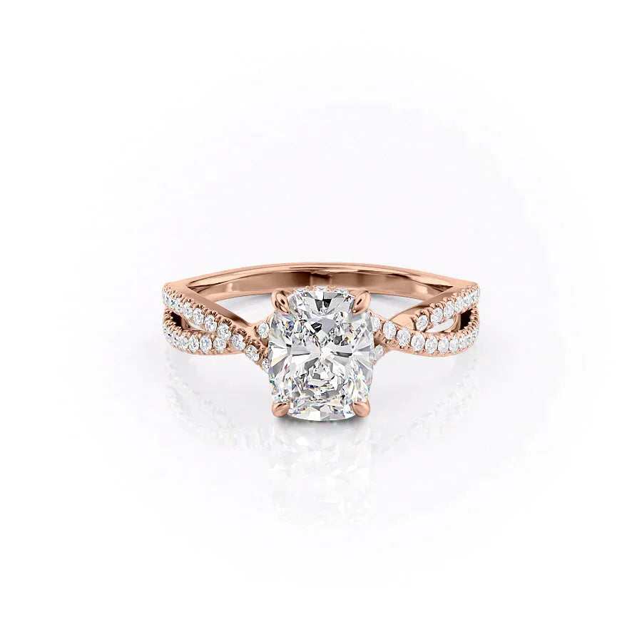 The Angelina Set With A 1.5 Carat Elongated Cushion Moissanite