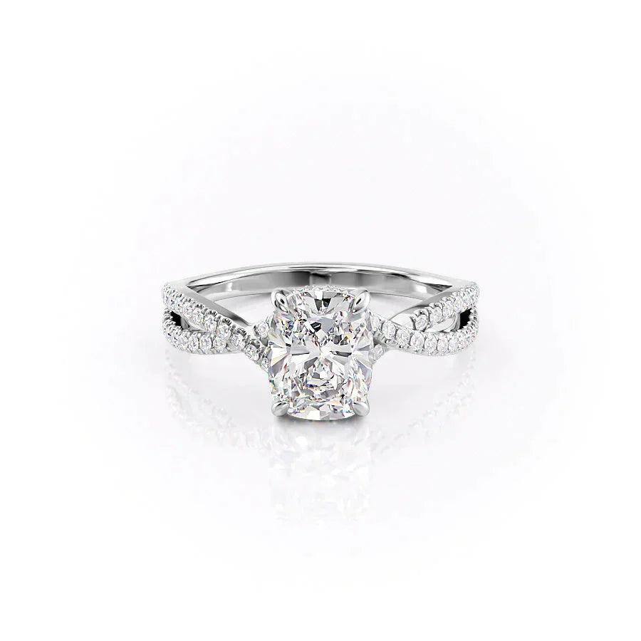 The Angelina Set With A 3 Carat Elongated Cushion Moissanite