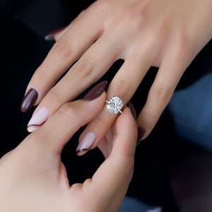 The Alex Set With A 2.5 Carat Elongated Cushion Moissanite