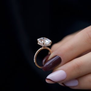 The Alex Set With A 2.5 Carat Elongated Cushion Moissanite