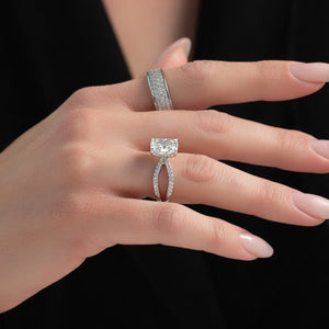 The Zoey Set With A 2 Carat Elongated Cushion Lab Diamond