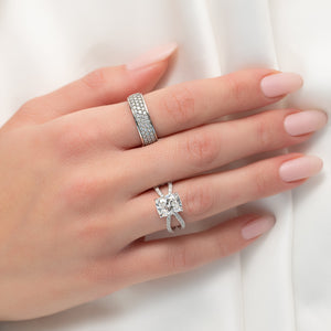 The Zoey Set With A 2 Carat Elongated Cushion Lab Diamond