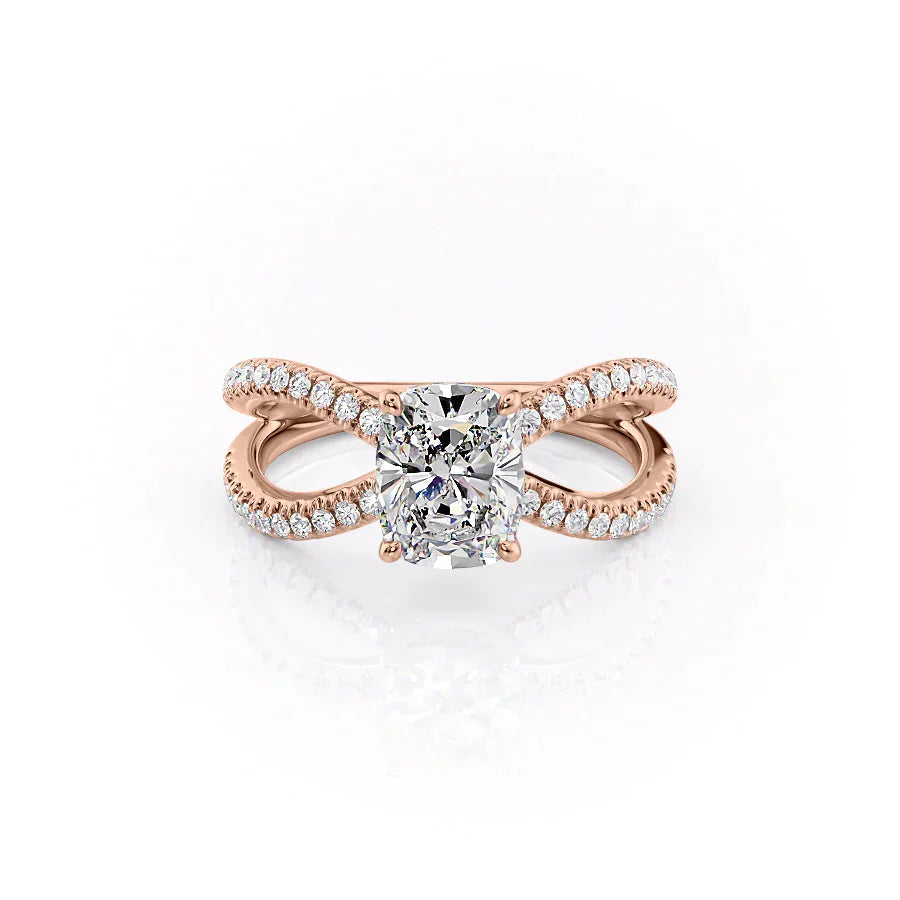 The Zoey Set With A 2 Carat Elongated Cushion Moissanite